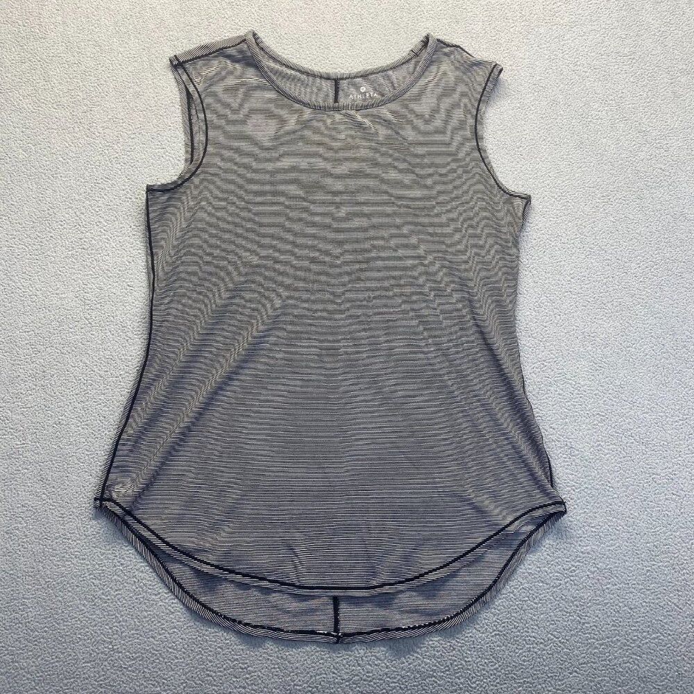 Athleta Womens Shanti Micro Stripe Tank Top Large S Tencel Black White Workout